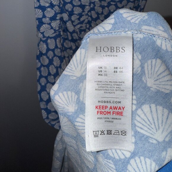 Hobbs London Blue & White Shell Print Sleeveless Dress Womens Size 14 - Picture 8 of 8
